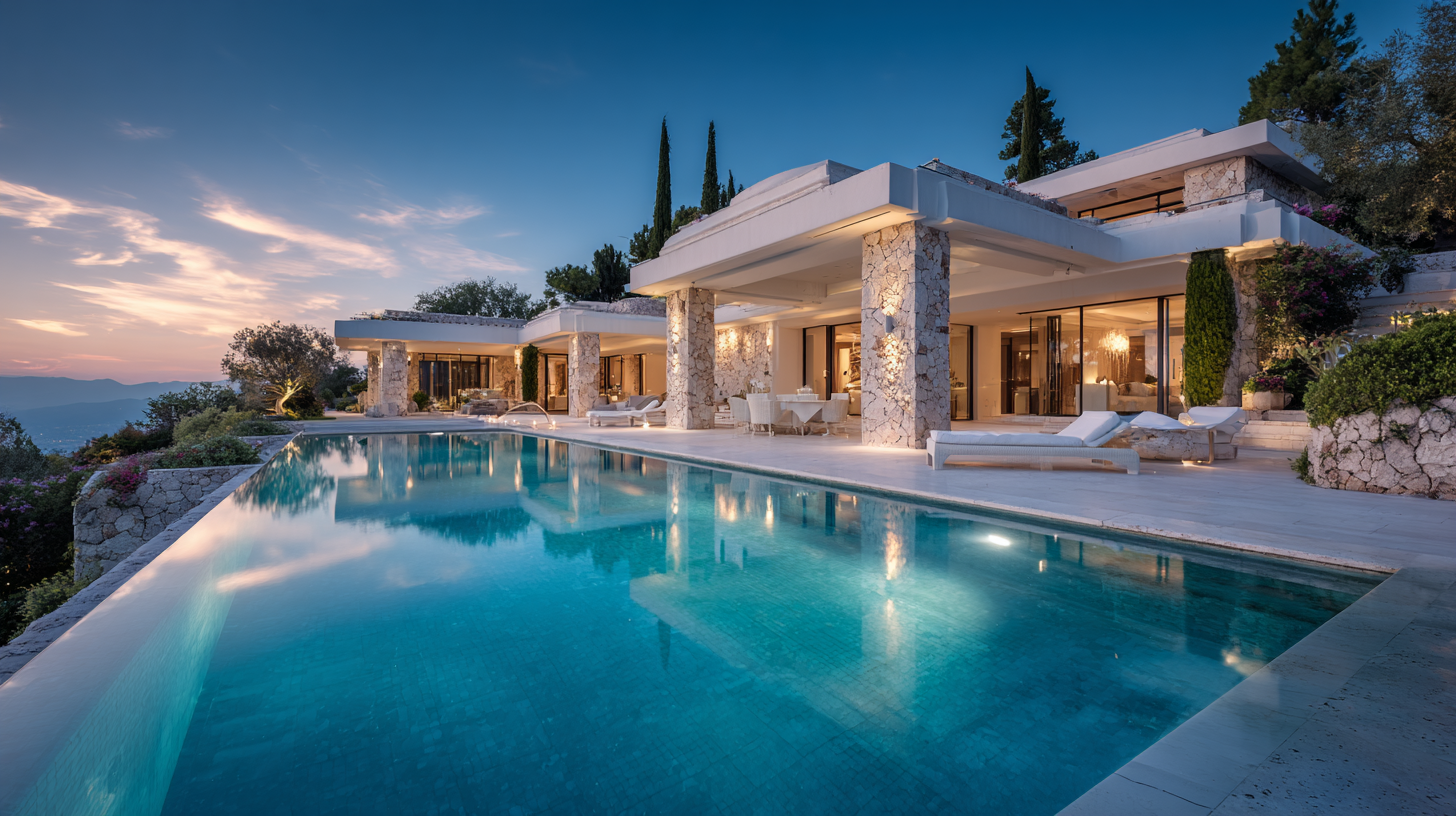 An architect-designed villa at dusk, off-market